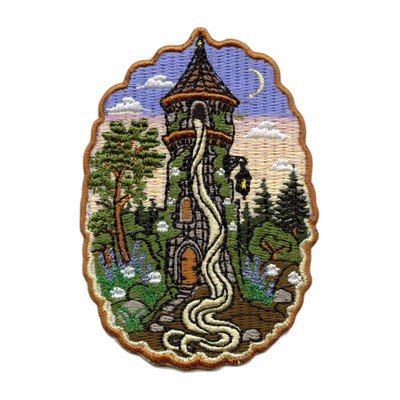 Fantasy tower embroidered iron-on patch